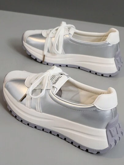 Thick Sole Casual Sneakers For Women 2024 Summer, Lightweight Breathable Sports Shoes, Versatile Platform White Shoes