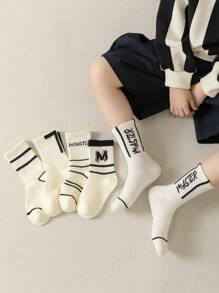 5 Pairs/Set Children's Simple Letter M Sports Socks, Comfortable Round Neckline Socks, Suitable For Back-To-School Outfits - Multicolor - View 5