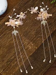 2 Chiếc In Hoa Phong Cách Vintage Hợp Kim Kẽm Kẹp Tóc Có Tua Rua, Dành Cho Nữ Phụ Kiện Tóc Hanfu - Nhiều màu - Xem 4