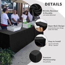 1pc Rectangle Open Table Cloth, Stain-Resistant Open-End Tablecloth, Machine Washable 3-Side Table Cover, Suitable For Buffet Tables, Parties, Birthdays, Weddings, Home Decor - Black - View 4