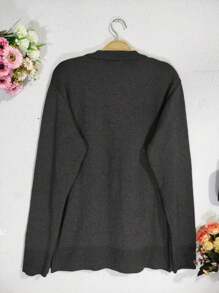 Plus Size Women's Knitted Cardigan - Black and White - View 2