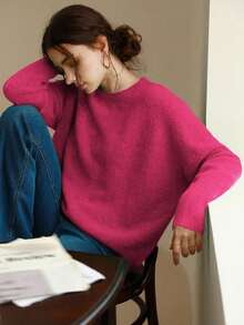 Knit Mix Áo len nữ kiểu Pháp thanh lịch, dáng rộng thoải mái, tay dài, cổ tròn, thích hợp cho mùa thu/đông, lý tưởng cho Giáng sinh, Lễ Tạ ơn, Năm mới và các ngày lễ khác, cũng như Ngày Valentine, mùa tựu trường và thời trang mùa thu. - quả mâm xôi đỏ - Xem 7