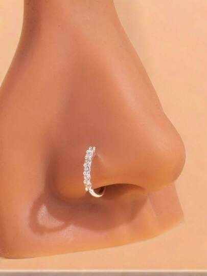 1pc Personalized Simple Copper & Cubic Zirconia Luxury Nose Ring For Women, Charm Nose Stud Party Gift Jewelry