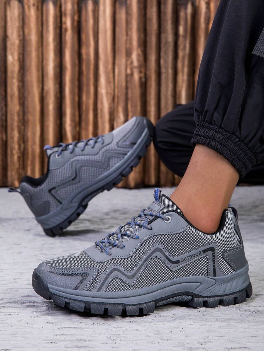 Men's Fashionable Outdoor Hiking Shoes - Highly Breathable, Stylish And Eye-Catching Design, Super Comfortable, Non-Slip, Shock-Absorbing Sports Shoes, Suitable For Men's Outdoor Adventure, Hiking, Extreme Sports - Grey - View 1