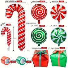 28pcs Christmas Foil Balloons, Large Candy Cane Swirl Mylar Balloons With Ribbon, Birthday Red And Green Balloons