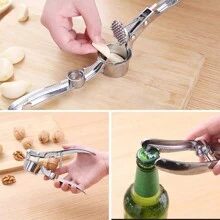 1 Pc Large Garlic Press, Garlic Paste Maker, Garlic Slicing Tool, Clamp, Wine Bottle Opener, Peeler, Multi-Functional Zinc Alloy Stainless Steel, Manual Pull-Type Garlic Press - Silver - View 5