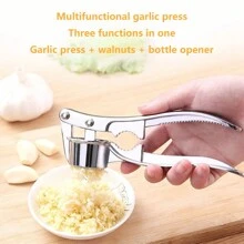 1 Pc Large Garlic Press, Garlic Paste Maker, Garlic Slicing Tool, Clamp, Wine Bottle Opener, Peeler, Multi-Functional Zinc Alloy Stainless Steel, Manual Pull-Type Garlic Press - Silver - View 1