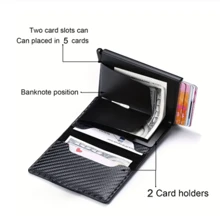 热销新款碳纤维超薄铝制男士钱包 ID 信用卡夹自动弹出银行卡夹黑色钱包黑卡夹万圣节钱包情人节礼物圣诞礼物钱包男士迷你钱包卡包 Rfid 钱包 - 黑色 - 查看 6