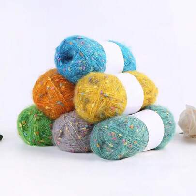 1 件约 100 米多色斑点马海毛粗纱，每件 50 克，适合 DIY 编织娃娃、包、毛衣、毯子等。