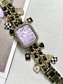 1 件时尚 表带金属双链吊坠表带，适合女士，兼容 Ultra1/2/3 SE 系列 11/10/9/8/7/SE/6/5/4/3/2/1，38 毫米 40 毫米 41 毫米 42 毫米 44 毫米 45 毫米 46 毫米 49 毫米，适合她手链腕带的智能表带，送给女朋友的礼物，可调节 表带（仅表带） - 金色 - 查看 6