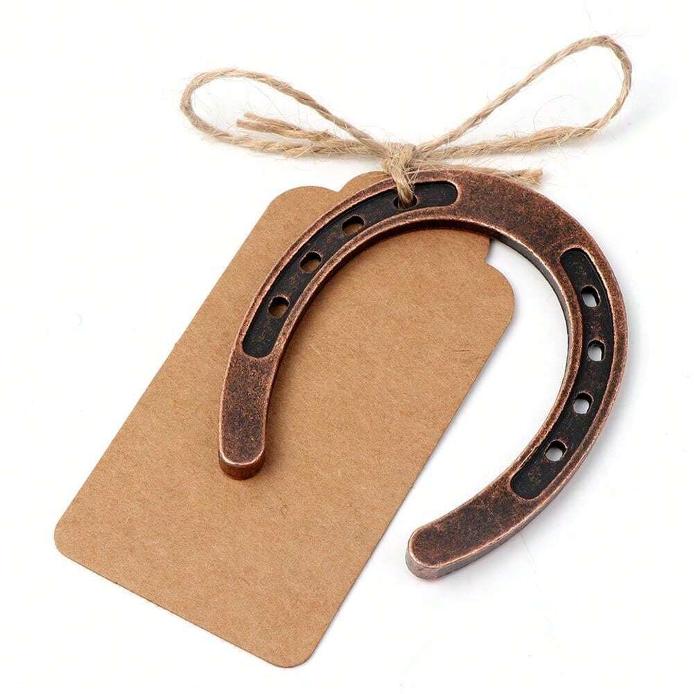 10pcs/Set Mini Metal Horseshoe Decoration With Kraft Paper Tag, 4mm