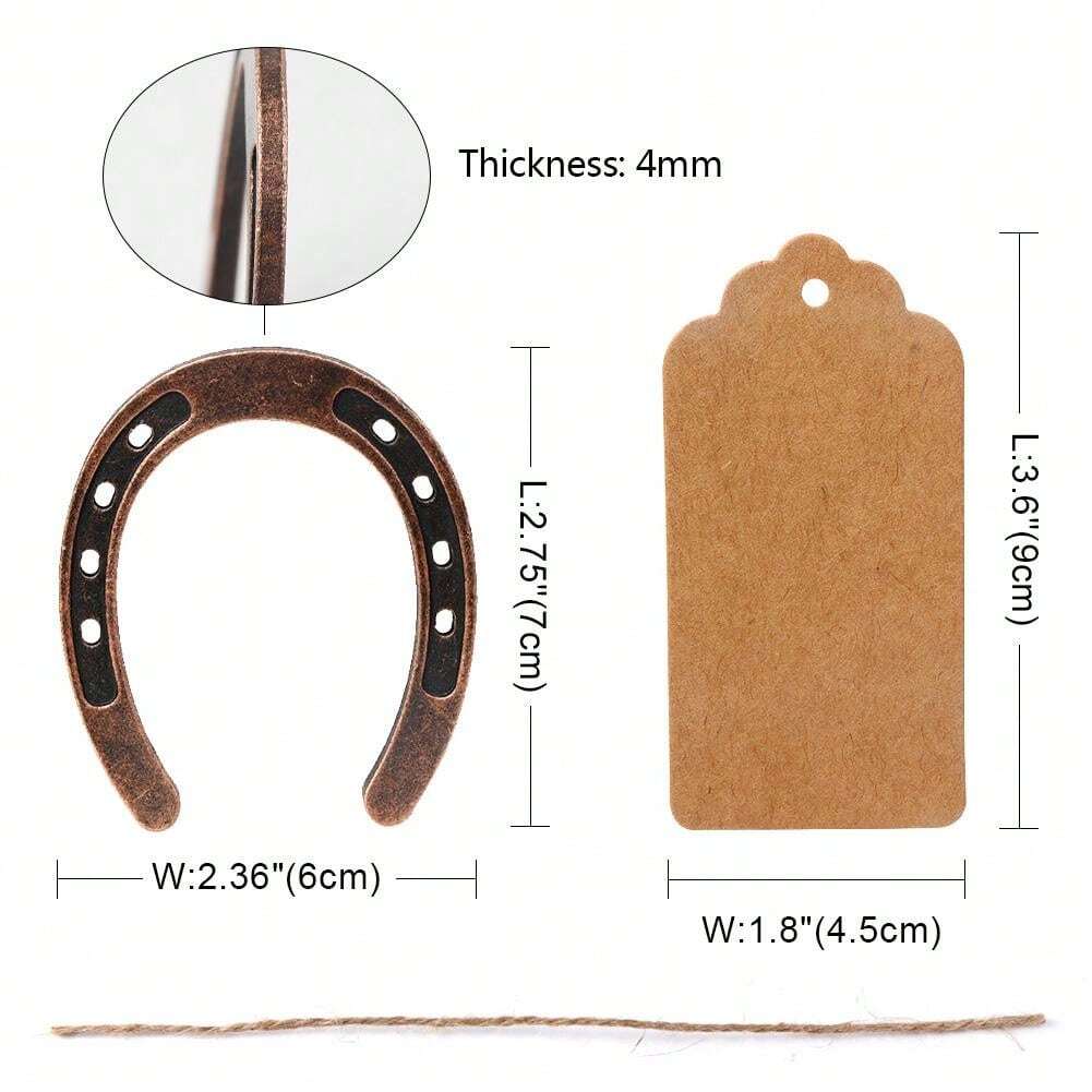10pcs/Set Mini Metal Horseshoe Decoration With Kraft Paper Tag, 4mm