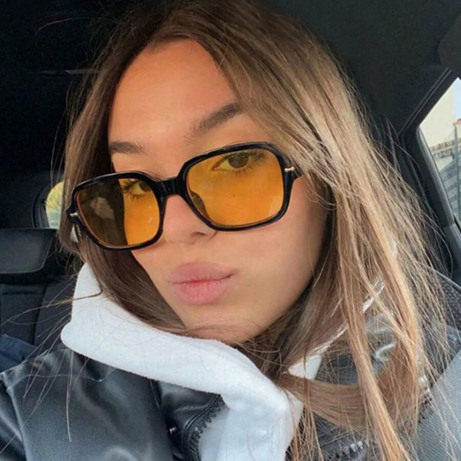 1 Stück kleine quadratische gelbe Linsenbrille im Y2K-Mode-Stil, ideal für Sommerurlaub am Strand, Outdoor, Reisen