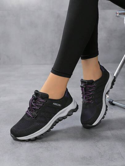 Scarpe da donna alla moda in rete traspirante, scarpe sportive con punta tonda, basse, casual, per camminare, da esterno, scarpe da running leggere