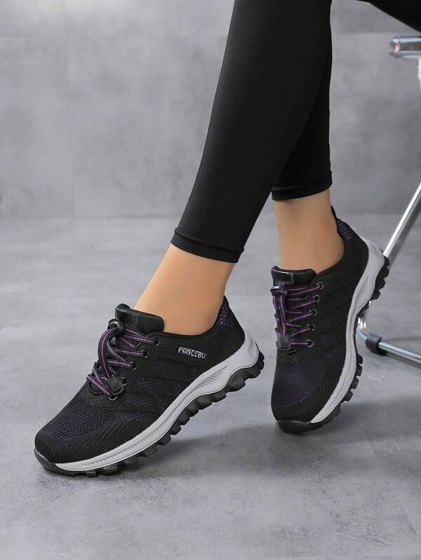 Ladies Fashion Mesh Breathable Sports Shoes Round Toe Low-Top Casual Walking Shoes Outdoor Light Running Shoes