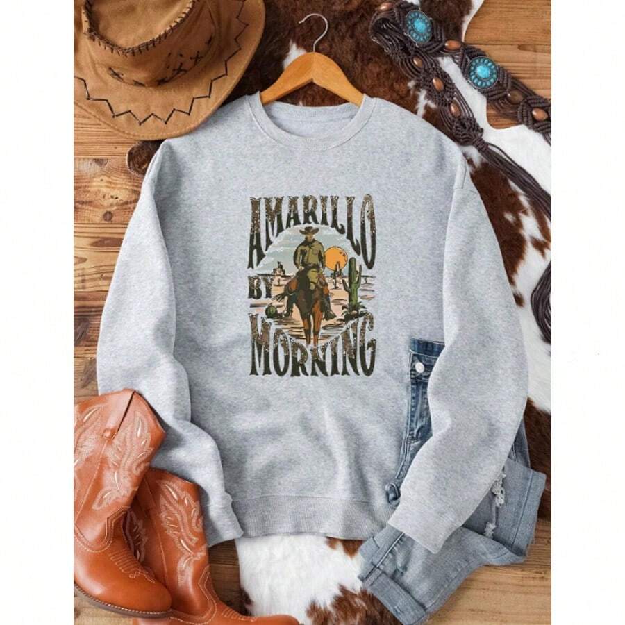 Amarillo Round Neck Sweatshirt Unisex Country Fashion - 灰色 - 查看 1