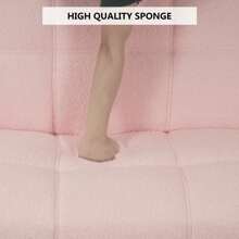 Teddy Fabric Sofa Bed With 2 Pillows Convertible Futon Couch Sofa Bed With Adjustable Armrests Modern Loveseat For Living Room,Bedroom (Beige/Green/Pink-Teddy Fabric) - 粉色 - 查看 7