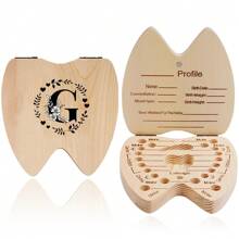 1 pieza Caja de madera para guardar dientes, caja de almacenamiento de dientes para niños y niñas con diseño de patrón de inicial y nombre creativo, caja recolectora del cordón umbilical y dientes, caja de recuerdos, organizador en inglés - Albaricoque - Ver 24