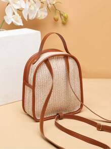1 bucă geantă tote țesătă cu paie, cu bloc de culoare retro de vară, geantă de mână/rucsac minimalistă, geantă universală pentru studenți/de plajă, geantă nouă pentru femei 2024, ușoară