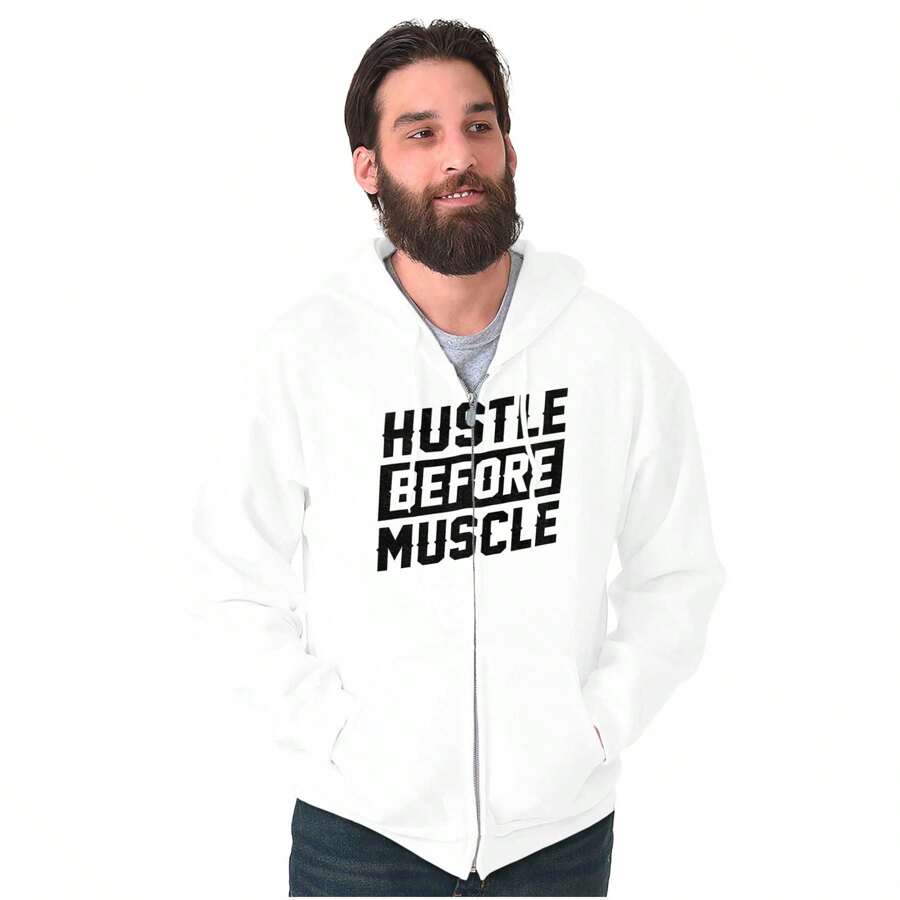 Hustle Before Muscle Inspiring Gym Zip Up Hoodie Mens Womens | SHEIN USA