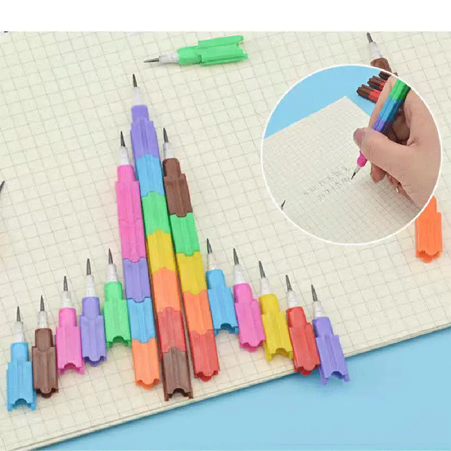 20 件装，多功能免切割铅笔积木彩虹色子弹铅笔蛋笔下笔，多组合彩色积木建筑多形式铅笔，青少年家庭教室的完美文具，圣诞节节日文具礼品套装 - 彩色 - 查看 3