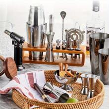 15 件套天然鸡尾酒调酒师套装，带立式饮料搅拌机酒吧套装，包括所有必备酒吧工具 - 马提尼调酒器、过滤器、捣碎器、勺子、量酒器、750 毫升/25.36 盎司瓶子和 2 种颜色 - 黑色/银色 - 黑色 - 查看 5