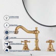 Zhuomixer 8-Inch Wide-Spaced Bathroom Basin Faucet (Antique Brassl), Dual-Handle Three-Hole Bathroom Sink Faucet, Hot/Cold Water Mixer With Pop-Up Drain Plug, Suitable For Bathrooms, Kitchens, Laundry Rooms, RVs, Hotels, Apartments, Washroom Sinks, And Vanity Sinks - Antique Brass - View 7