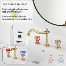 Zhuomixer 8-Inch Wide-Spaced Bathroom Basin Faucet (Antique Brassl), Dual-Handle Three-Hole Bathroom Sink Faucet, Hot/Cold Water Mixer With Pop-Up Drain Plug, Suitable For Bathrooms, Kitchens, Laundry Rooms, RVs, Hotels, Apartments, Washroom Sinks, And Vanity Sinks - Antique Brass - View 6