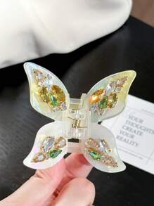 OUSEON Kanariegele Gradiënt Diamant Bezaaid Vlinder Haarspeldjes, Celluloid Frans Design Haarspeldjes, Schelpkleurige Haarklemmen Voor Vrouwen/Meisjes, Zoete Stijl Antislip Haarklemmen, Cellulose Acetaat Haaraccessoires