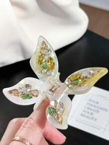 OUSEON Kanariegele Gradiënt Diamant Bezaaid Vlinder Haarspeldjes, Celluloid Frans Design Haarspeldjes, Schelpkleurige Haarklemmen Voor Vrouwen/Meisjes, Zoete Stijl Antislip Haarklemmen, Cellulose Acetaat Haaraccessoires