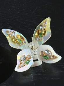 OUSEON Kanariegele Gradiënt Diamant Bezaaid Vlinder Haarspeldjes, Celluloid Frans Design Haarspeldjes, Schelpkleurige Haarklemmen Voor Vrouwen/Meisjes, Zoete Stijl Antislip Haarklemmen, Cellulose Acetaat Haaraccessoires