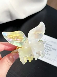 OUSEON Kanariegele Gradiënt Diamant Bezaaid Vlinder Haarspeldjes, Celluloid Frans Design Haarspeldjes, Schelpkleurige Haarklemmen Voor Vrouwen/Meisjes, Zoete Stijl Antislip Haarklemmen, Cellulose Acetaat Haaraccessoires