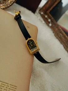 1 件法国凯旋门复古皮革表带防水女士手表，精致优雅休闲手表，3D 手工表盘，奢华时尚个性化适合日常生活和聚会 - 黑色 - 查看 7