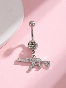 1pc Fashionable Belly Button Ring With Gun Shaped Pendant And Inlaid Rhinestone For Everyday Wear, For Women - pistol navel ring - View 17