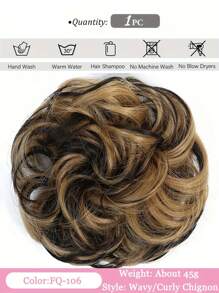 黑色、棕色、金色凌乱发髻假发片 - 自然波浪卷发发髻，蓬松盘发接发，卷曲波浪马尾合成假发，配有弹力发带，适合女性和女孩日常、派对、婚礼和轻松造型 - 彩色 - 查看 20