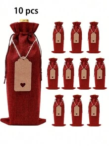 10 Pcs Burlap Wine Bag Gift Bottle Bag, DIY Wine Bottle Gift Bag, Reusable Christmas, Wedding, Birthday, Party Decoration Bottle Cap, Safety Bottle Cap, Travel Car Cruise Protection, Luggage Protection Bag,Christmas Gifts,Merry Christmas