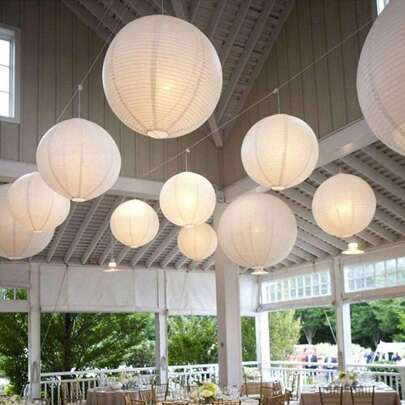 10er Papierlaterne weiß Lampions + 10er Warmweiße Mini LED-Ballons Lichter, rund Lampenschirm Hochtzeit Party Dekoration Papierlampen