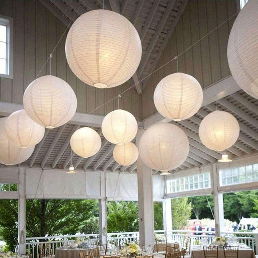 10er Papierlaterne weiß Lampions + 10er Warmweiße Mini LED-Ballons Lichter, rund Lampenschirm Hochtzeit Party Dekoration Papierlampen