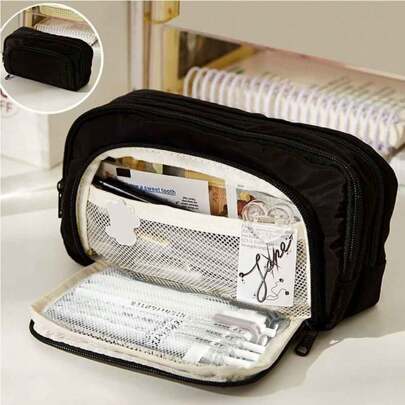 1 pieza Estuche grande de lápices tipo macaron, bolsa de papelería estilo INS, bolsa portátil de mano para lápices, bolsa de cosméticos, para adolescentes, oficina y útiles escolares, de vuelta a la escuela