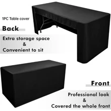 1pc Rectangle Open Table Cloth, Stain-Resistant Open-End Tablecloth, Machine Washable 3-Side Table Cover, Suitable For Buffet Tables, Parties, Birthdays, Weddings, Home Decor - Black - View 3