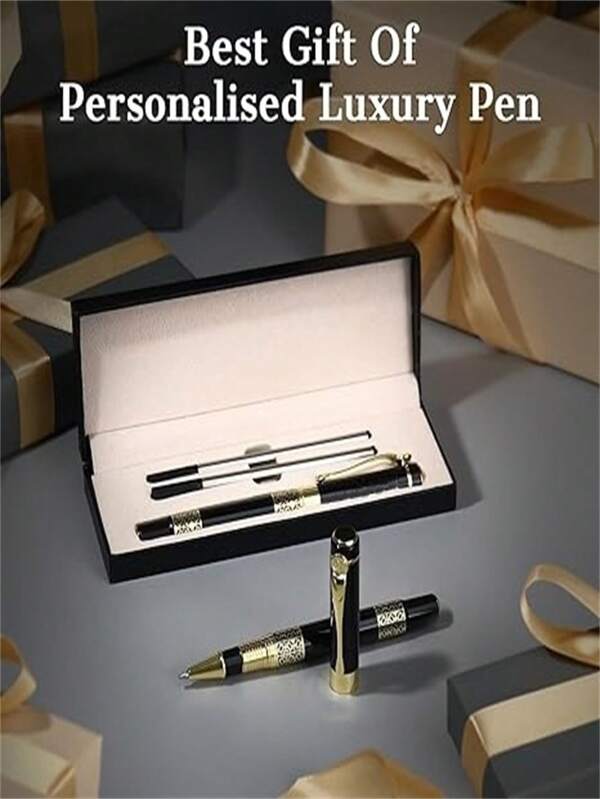 1 Set Low-Profile Luxury Black Gold Signature Pen, Metal Ball Pen, High-End Business & Office Calligraphy Signing Pen, Unisex