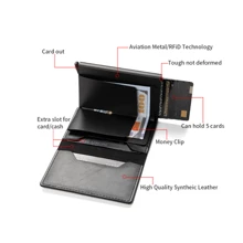 热销新款碳纤维超薄铝制男士钱包 ID 信用卡夹自动弹出银行卡夹黑色钱包黑卡夹万圣节钱包情人节礼物圣诞礼物钱包男士迷你钱包卡包 Rfid 钱包 - 黑色 - 查看 7