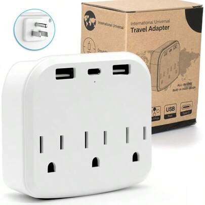 Regleta de Alimentación,Extensor de toma de corriente múltiple con USB, Extensor de enchufe múltiple 6 en 1 con USB, divisor de toma de corriente eléctrica de pared con 3 puertos USB (1 USB C) y 3 tomas de corriente, carga de pared