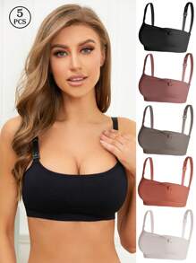 5 件装孕妇和哺乳前夹式胸罩，舒适无缝哺乳胸罩，适合孕期和产后，多种颜色可选 - 彩色 - 查看 6