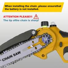 6 Inch Mini Chainsaw With 2x2000mAh Batteries And 2 Chains, Electric Cordless Chainsaw Set With Security Lock For Wood Cutting Tree Pruning Trimming, Yellow Tools