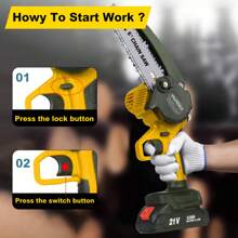 6 Inch Mini Chainsaw With 2x2000mAh Batteries And 2 Chains, Electric Cordless Chainsaw Set With Security Lock For Wood Cutting Tree Pruning Trimming, Yellow Tools