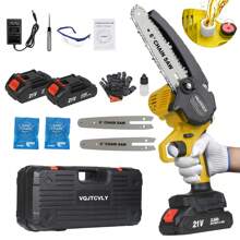 6 Inch Mini Chainsaw With 2x2000mAh Batteries And 2 Chains, Electric Cordless Chainsaw Set With Security Lock For Wood Cutting Tree Pruning Trimming, Yellow Tools
