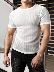 NITAGUT 男士纯色休闲圆领镂空针织毛衣 - 白色 - 查看 5