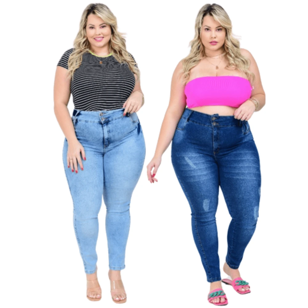 Kit 2 Women's Plus Size High Waist Pants With Lycra - 0498-0467 - 查看 1