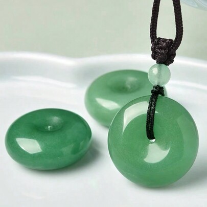 1pc Natural Green Jade Pendant Buckle Necklace, Green Donut Jade 26mm Gem Pendant Adjustable Necklace, A Lucky Gift For Mother, A Gift For Her, Suitable For Holiday Party Gifts, Quartz Crystal Gifts.